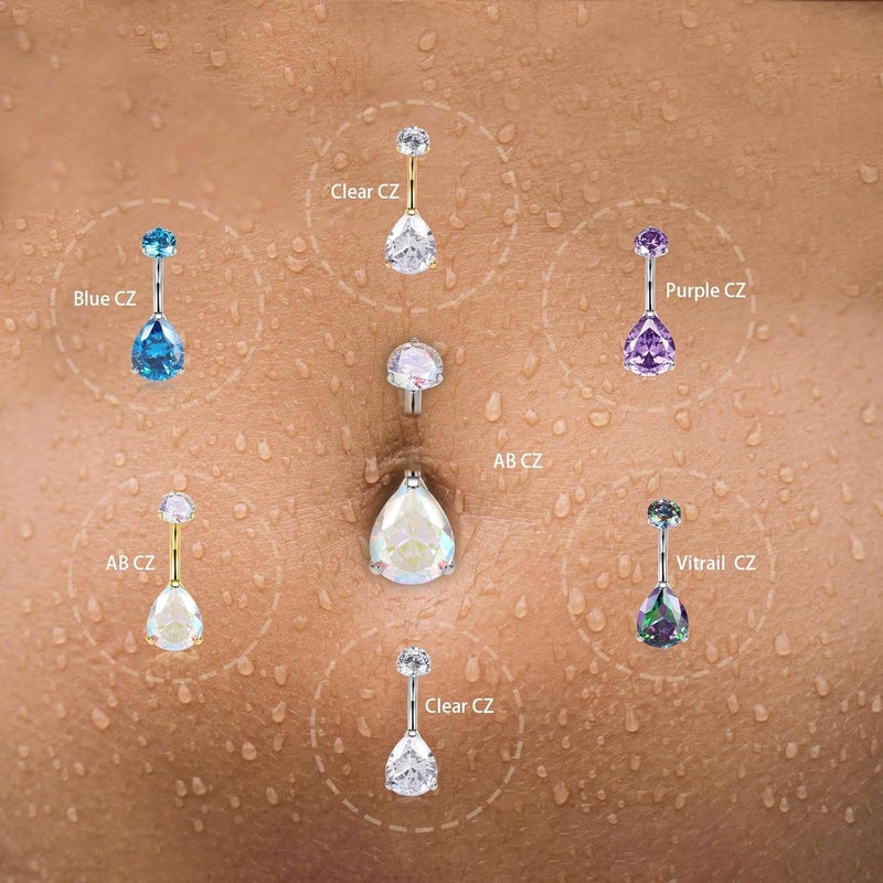 AROWRO Store Gold Belly Button Ring G23 Titanium Hypoallergenic 14G belly ring for Women Men Teardrop Navel Piercing Jewelry 10mm Barbell With Cubic Zircon - Image 4